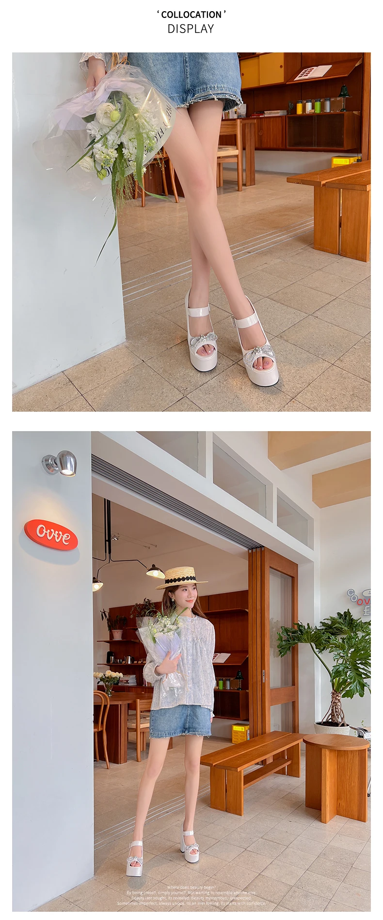 Summer 2023 New Water Platform Super High Heel Peep Toe Sandals Round Toe Lacquer Leather Diamond Bowknot Pumps