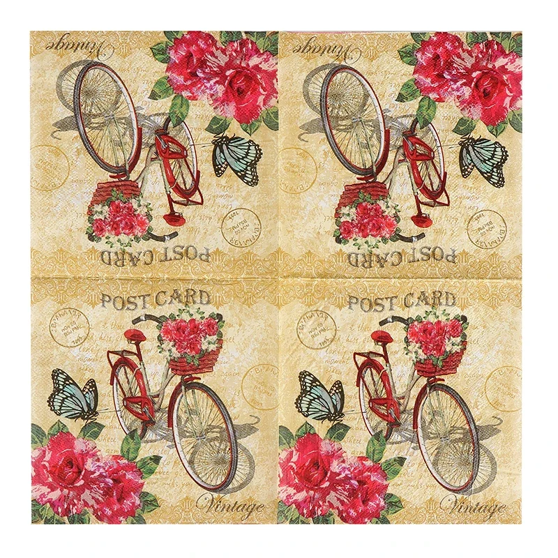 Paper Napkins Tissue Paper Decoration 20pcs/Pac Retro European Bicycle Printing Napkins Colorful Paper Towels Pure Wood Pulp Paper Party Decoration Paper Placemats