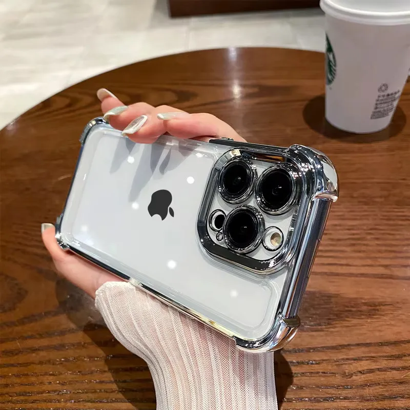 Elegant Purple Plating Clear Shockproof Phone Case with Silicone Soft Cover