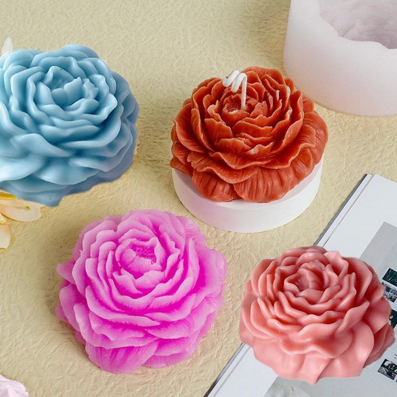 Moules En Silicone Pour Bougies 3D - Lot De 4 Fleurs (rose, œillet, Pivoine, Lotus) - Idéal Pour DIY, Décoration Maison & Pâtisserie