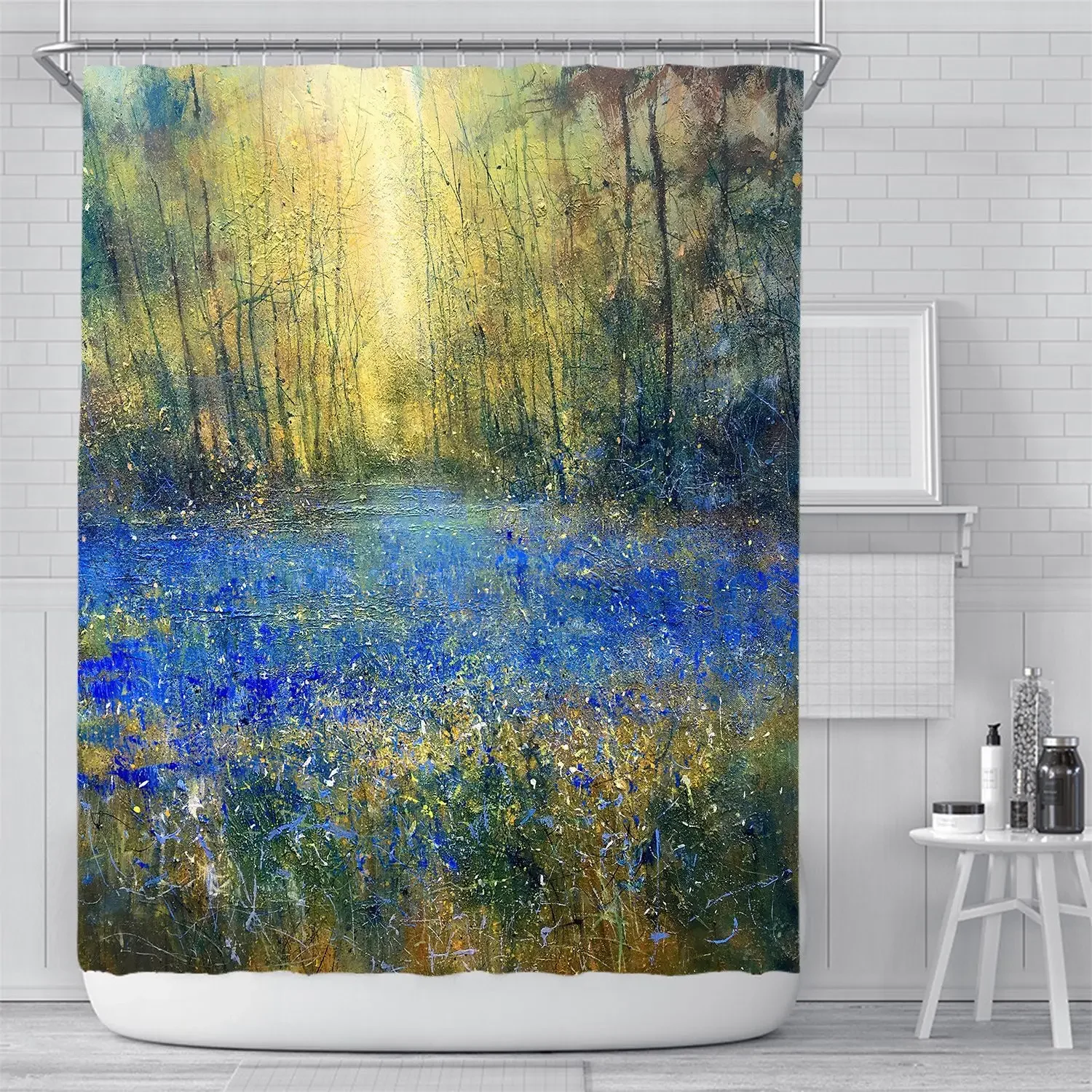 3D Nordic Style Art Painting Golden Shower Curtain Waterproof Bath Curtain Geometric Bath Screen Printed Floral Bathroom