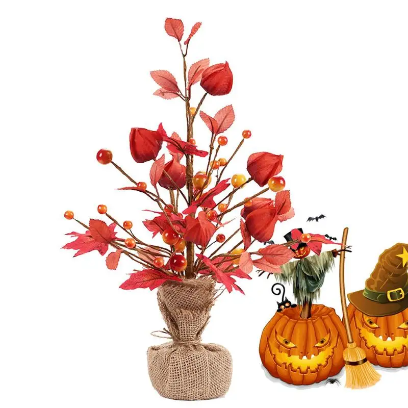 

Tabletop Artificial Autumn Tree Harvest Festival Tabletop Tree With Maple Leaves Decorative Autumn Halloween Wooden Ornaments