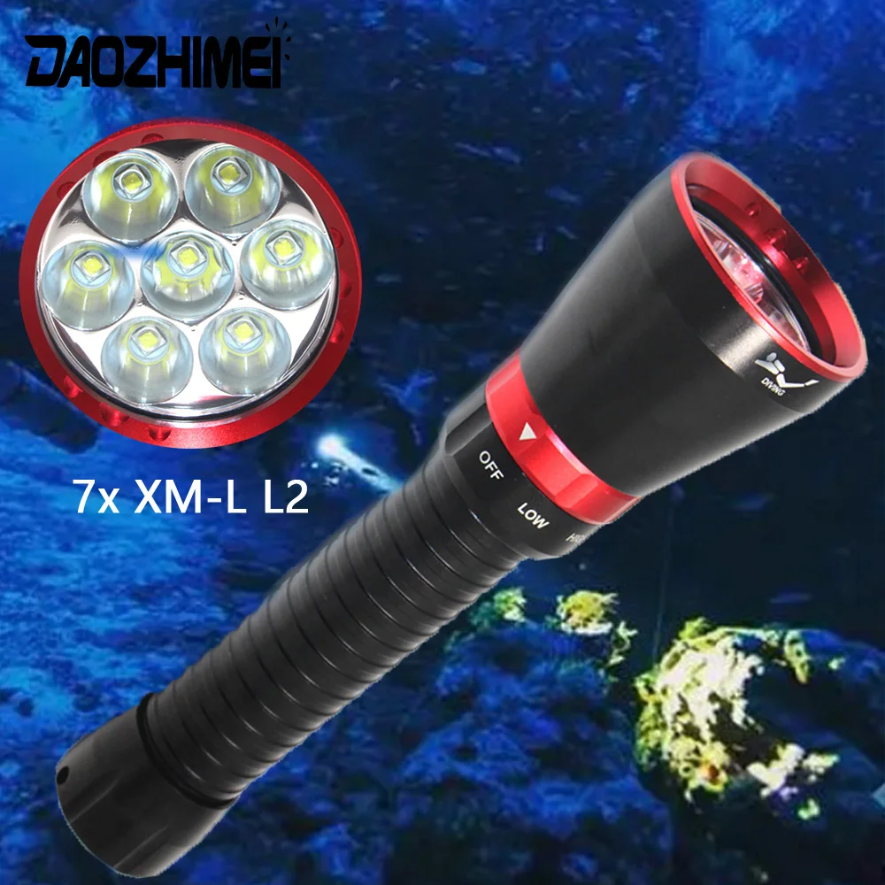 

3 modes Diving Flashlight 7x XM-L L2 LED Underwater Depth Waterproof Tactical Dive Lamp Yellow/White Light 26650 Scuba lantern