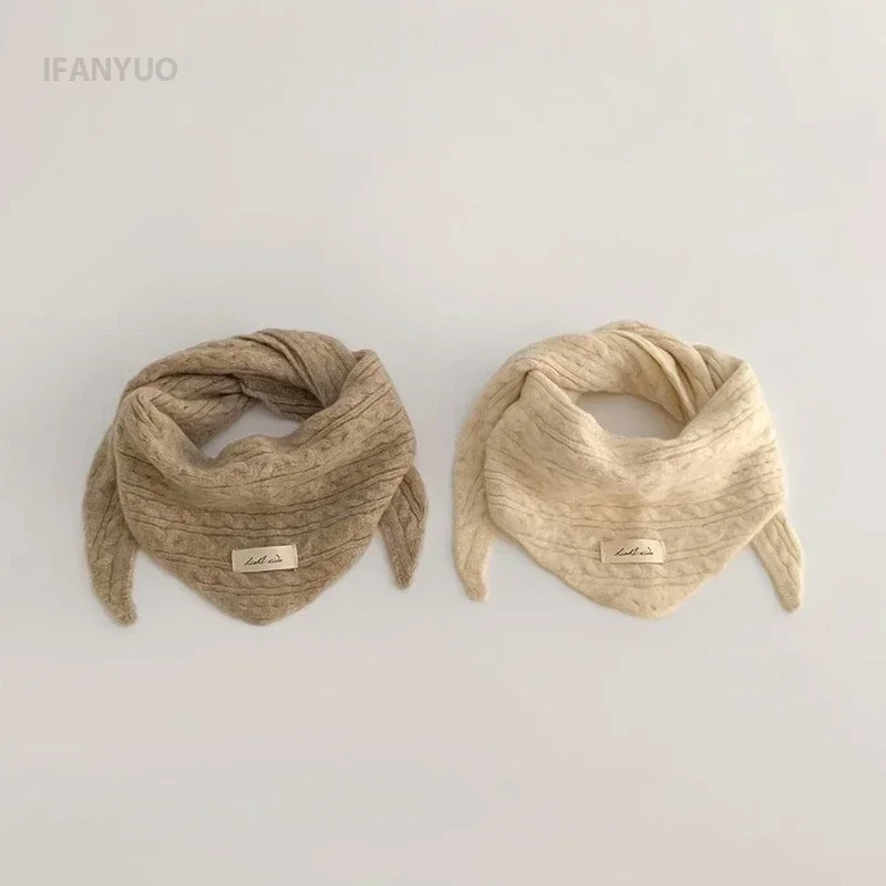 Children's Woolen Scarf Solid Color Soft Wool Knitted Baby Autumn Winter Warm Triangle Scarves Boys Girls Windproof Headscarf