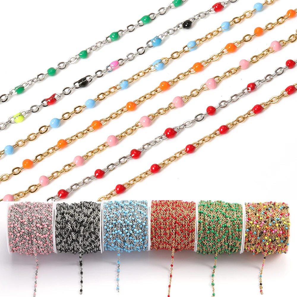 

2Meters Stainless Steel Beads Chain Roll Enamel Metal Chain For Jewelry Making DIY Bacelet Necklace Accessories Dropshipping