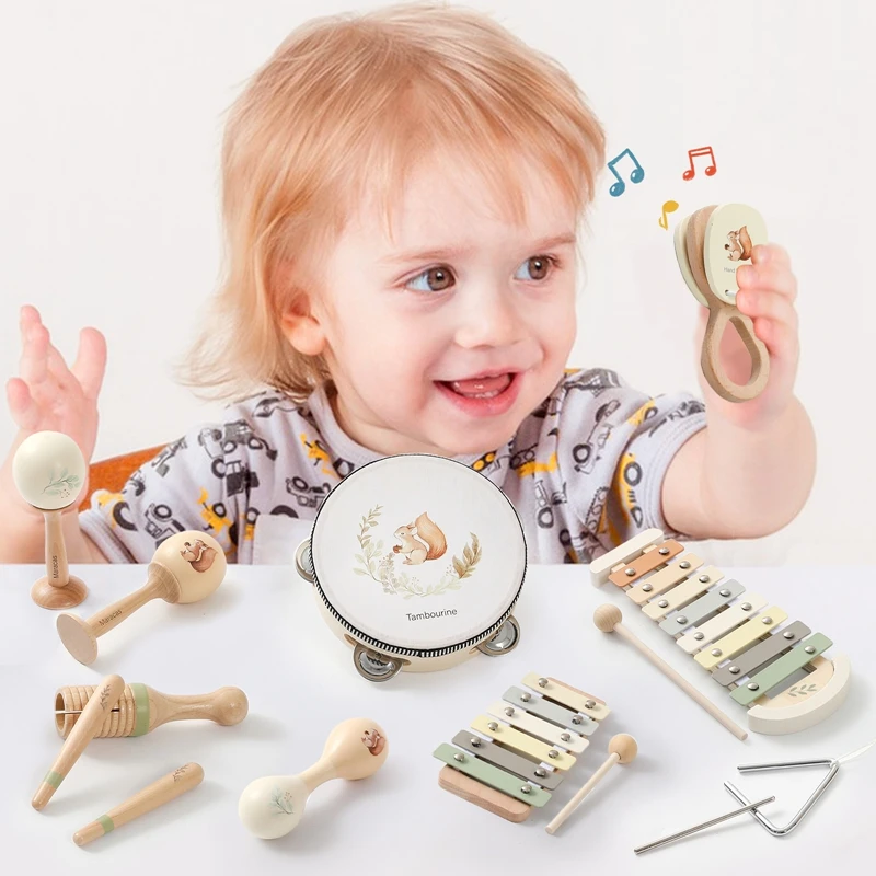 Musical Instruments Wooden Montessori Toys Xylophone, Rattle, Drum，Baby Music Enlightenment Educational Toys Kid Christmas Gift 2