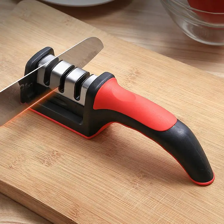 

Household Knife Sharpener Whetstone Kitchen Gadget Multi-functional Hand-held Fast Three-stage Sharpening Tool