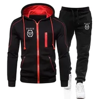 Mens Tracksuits Casual Sweatpants Print Zipper Hooded Sweatshirt Fashion Versatile Jacket Coat Outdoors Jogging Sports Clothing 1