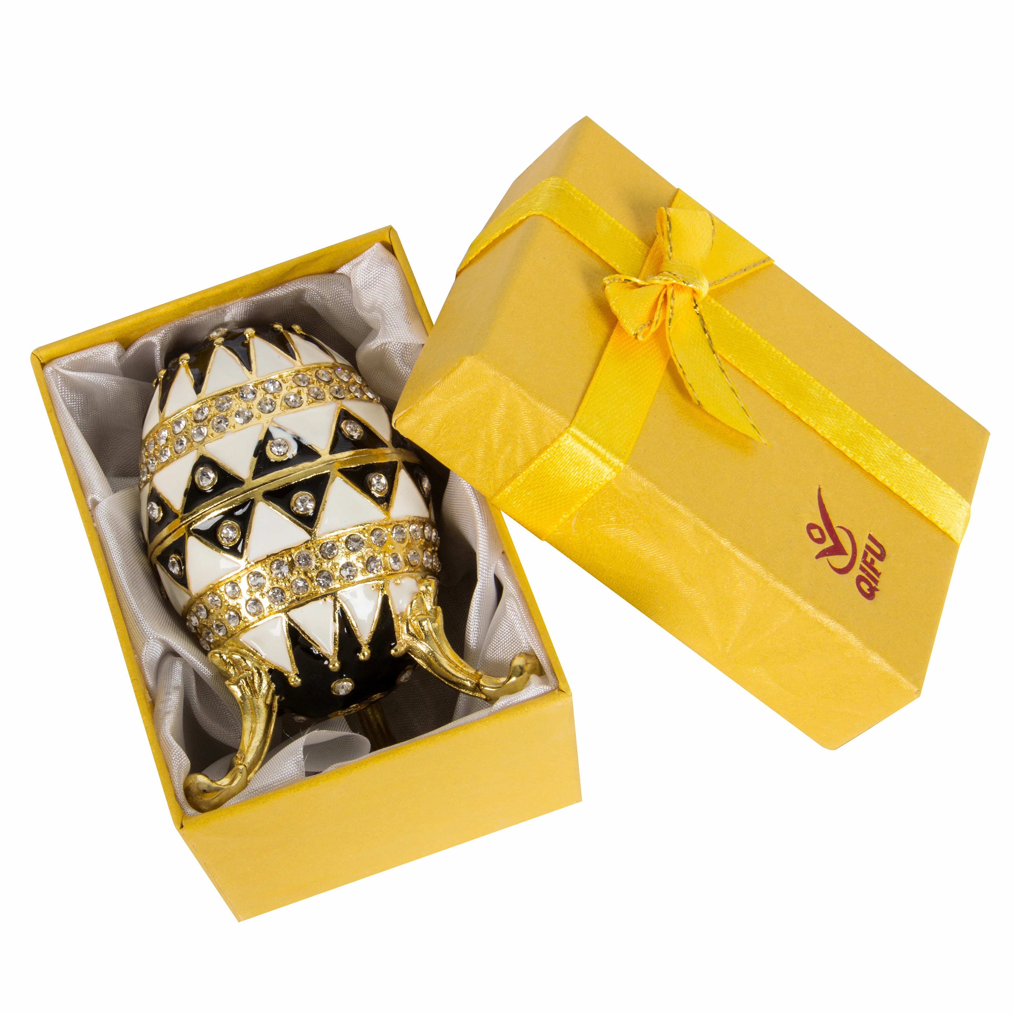 QIFU Crafts White and Black Faberge Egg for Easter Home Decoration 6
