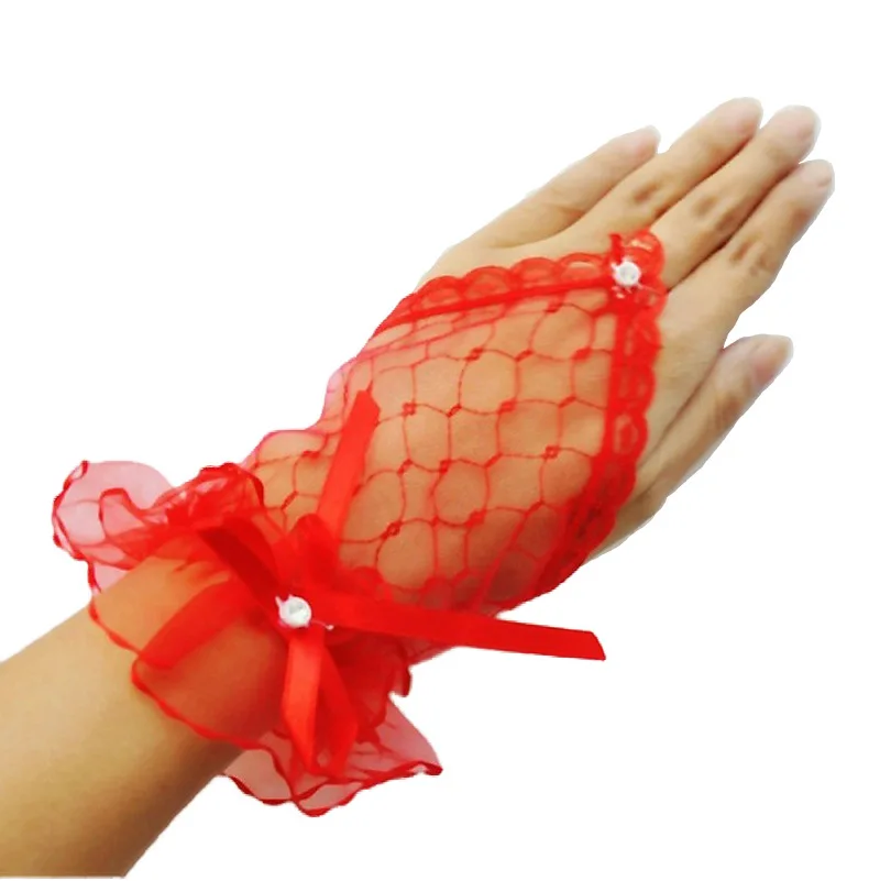 Girls First Communion with Bow Floral Lace Gloves Princess For Wedding Flower Girls Pageant Party