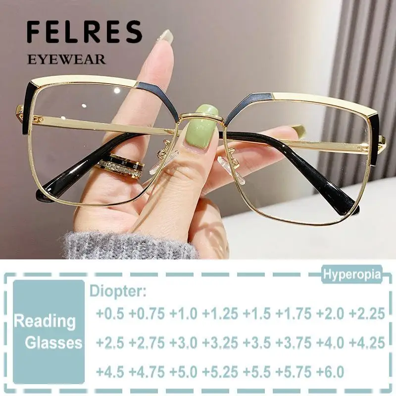 

Ultralight Metal Double Color Frame Prescription Eyeglasses Presbyopia Glasses Fashion Big Square Anti Blue Light Women Glasses