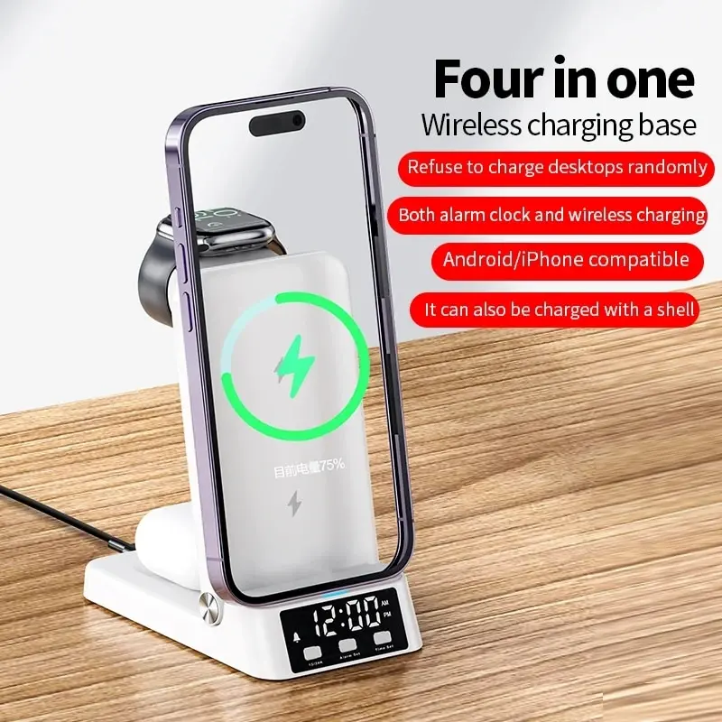 Wireless charger 15W 4 in 1 wireless charger stand for iPhone 15 14 13 12 X Samsung Galaxy S22 S21 Apple Watch Airpods fast charging dock station