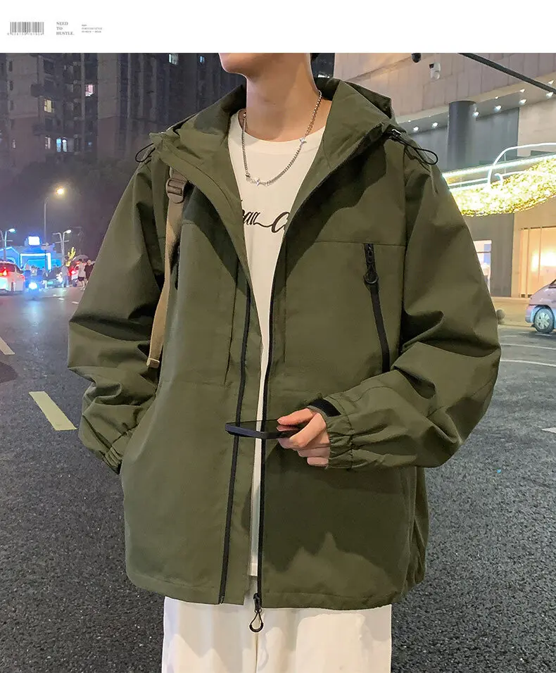 Lässige Herren-Kapuzenjacken für Outdoor-Aktivitäten 2026 Frühling Herbst Jugend Streetwear Lose Einfarbige Mäntel mit Reißverschluss Windbreaker Oberbekleidung – Detail 18