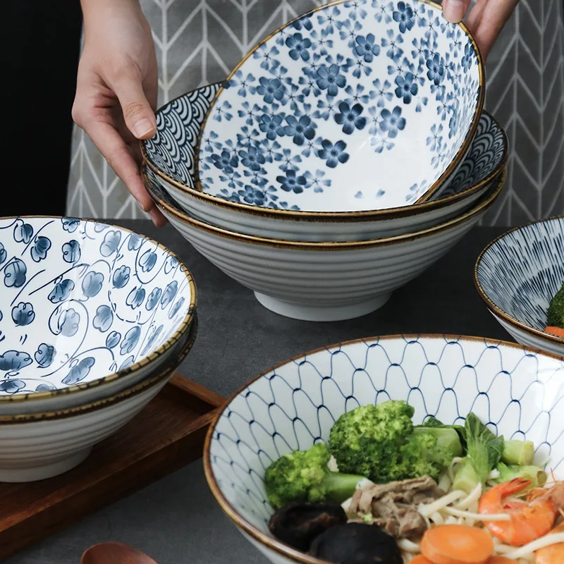 

Retro Japanese style hat bowl ceramic Ajisen ramen bowl soup bowl household large bowl single underglaze tableware
