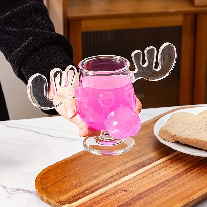 Christmas Mug Creative Elk Glass Home Milk Glass Wine Wine Christmas Reindeer Head Cocktail Cup 1 PC 240ml 8oz coffee glass cup glass mug heat resistant coffee glass cup glass measuring cup glass tea cup glass tumbler glass whiskey cup glass coffee mug glass straw cup glass cup