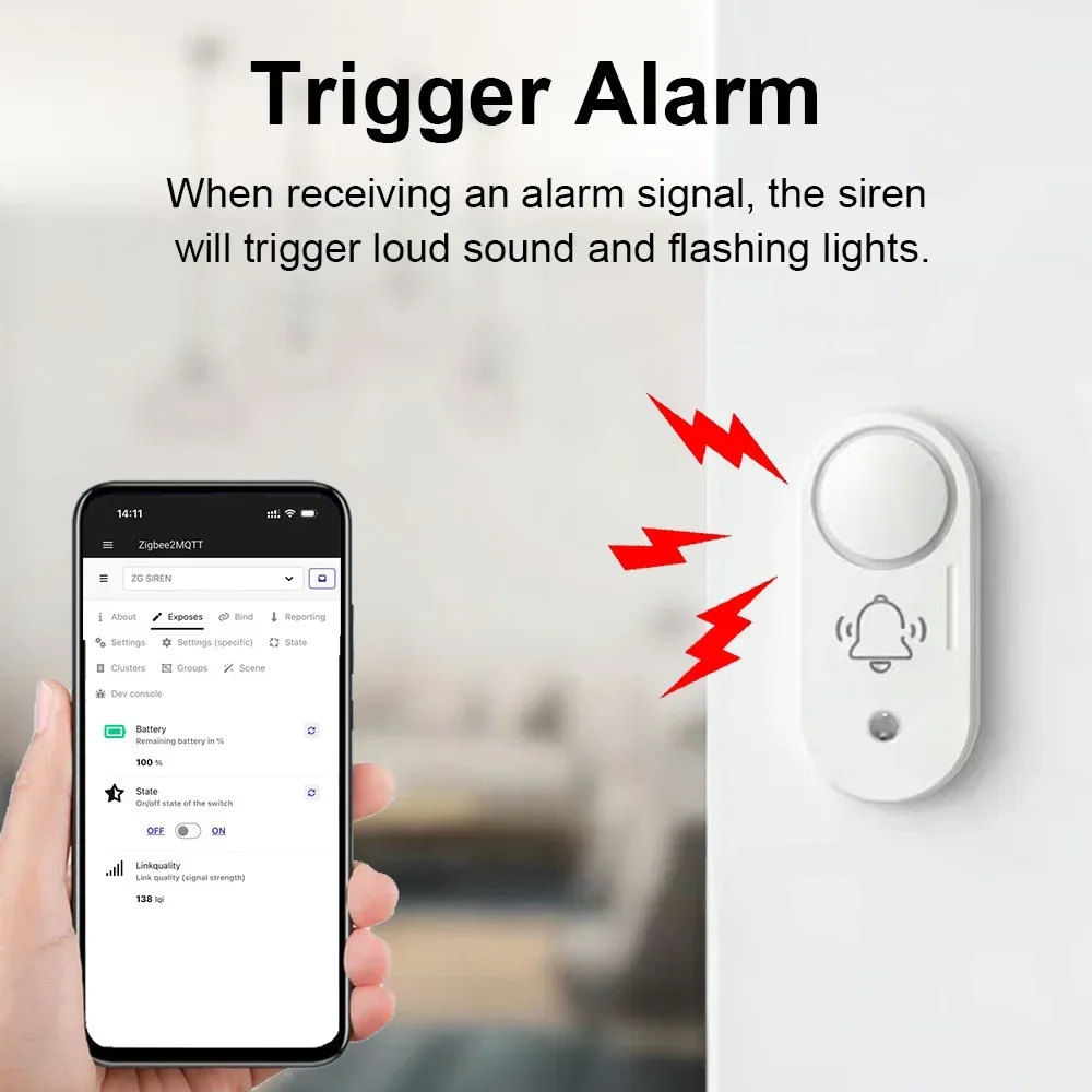 Wireless Zigbee Siren Alarm - 110dB Security Alert with Vibration Sensor and Battery Operation