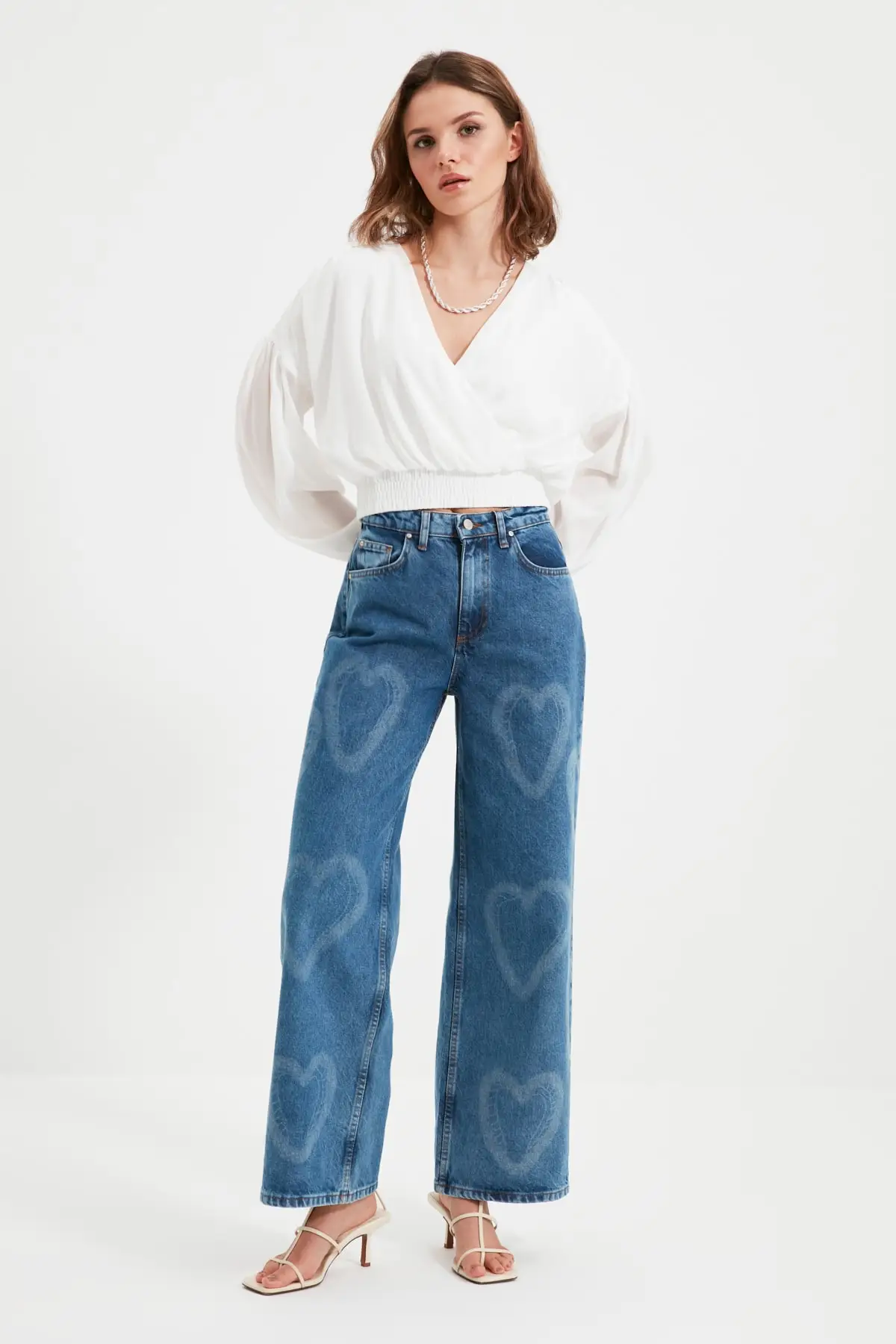Trendyol Petite Printed High Waist Wide 