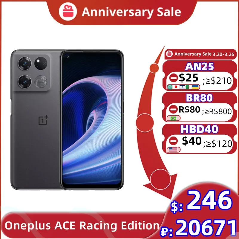  OnePlus Ace Racing 5G 8GB 128GB Mobile Phone MTK Dimensity 8100 MAX 6.59'' 120Hz Screen Smartphone 64MP Triple Camera 
