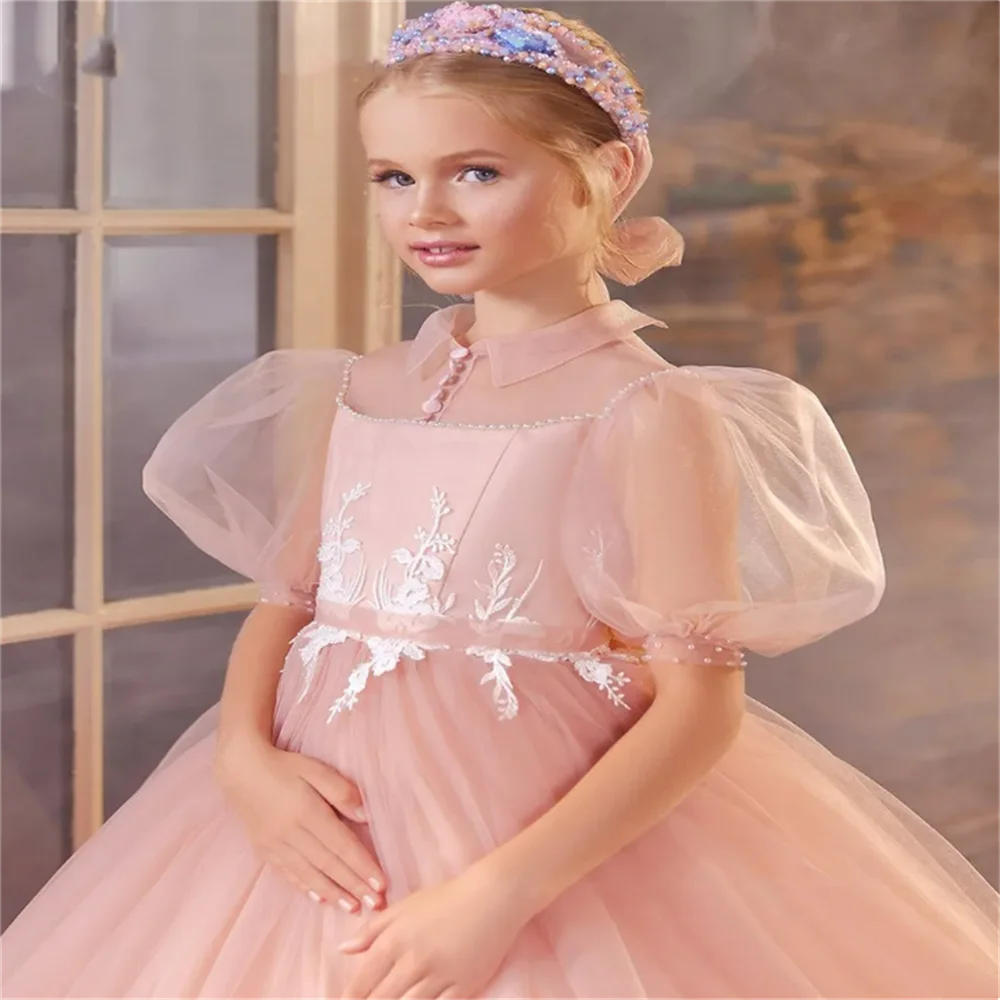 

Elegant Flower Girl Dresses Sleeveless Floor Length Tulle Child First Communion Dress For Ceremony Birthday Party