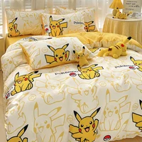 Parure de lit série Pokemon Pikachu 100% coton, drap de dessin animé, taie d'oreiller, housse de couette, couvre-lit, ensemble de 4 pièces, literie pour enfants 3