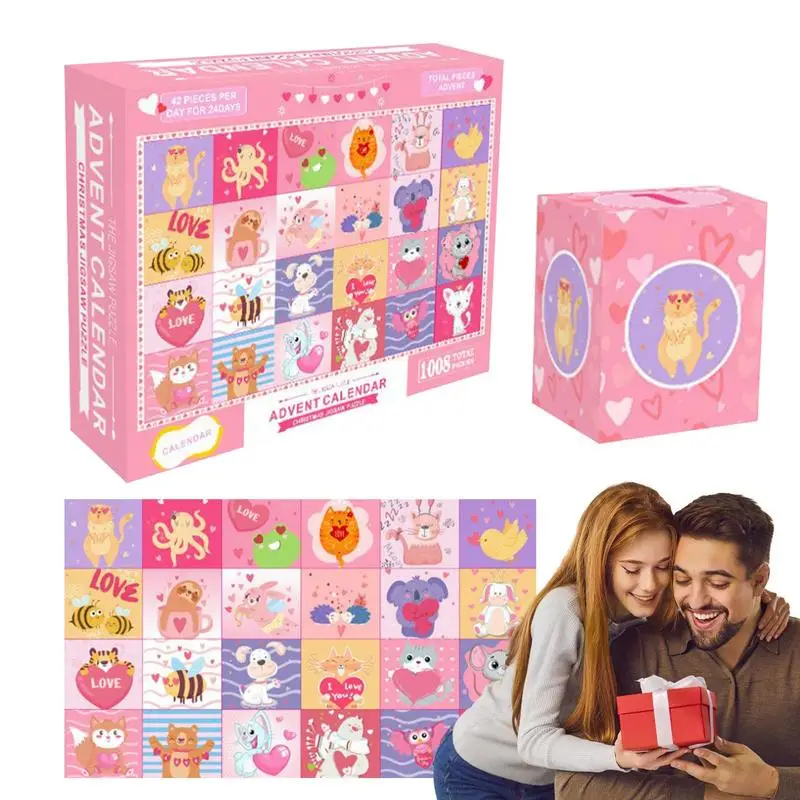 

Valentine's Day Countdown Puzzle 1008 Pieces Valentine Countdown Puzzle Toy Countdown Puzzle Calendar in Pink Color for Living