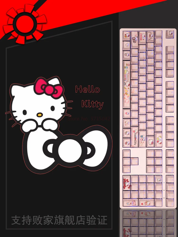 Sanrio Hello Kitty Cartoon Keycap 108 klawiszy Pbt Kawaii