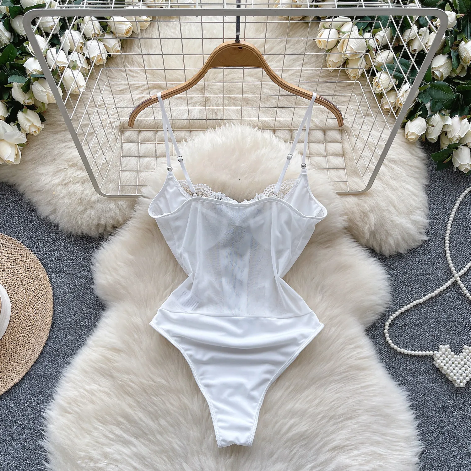 lace trim detail on corset bodysuit