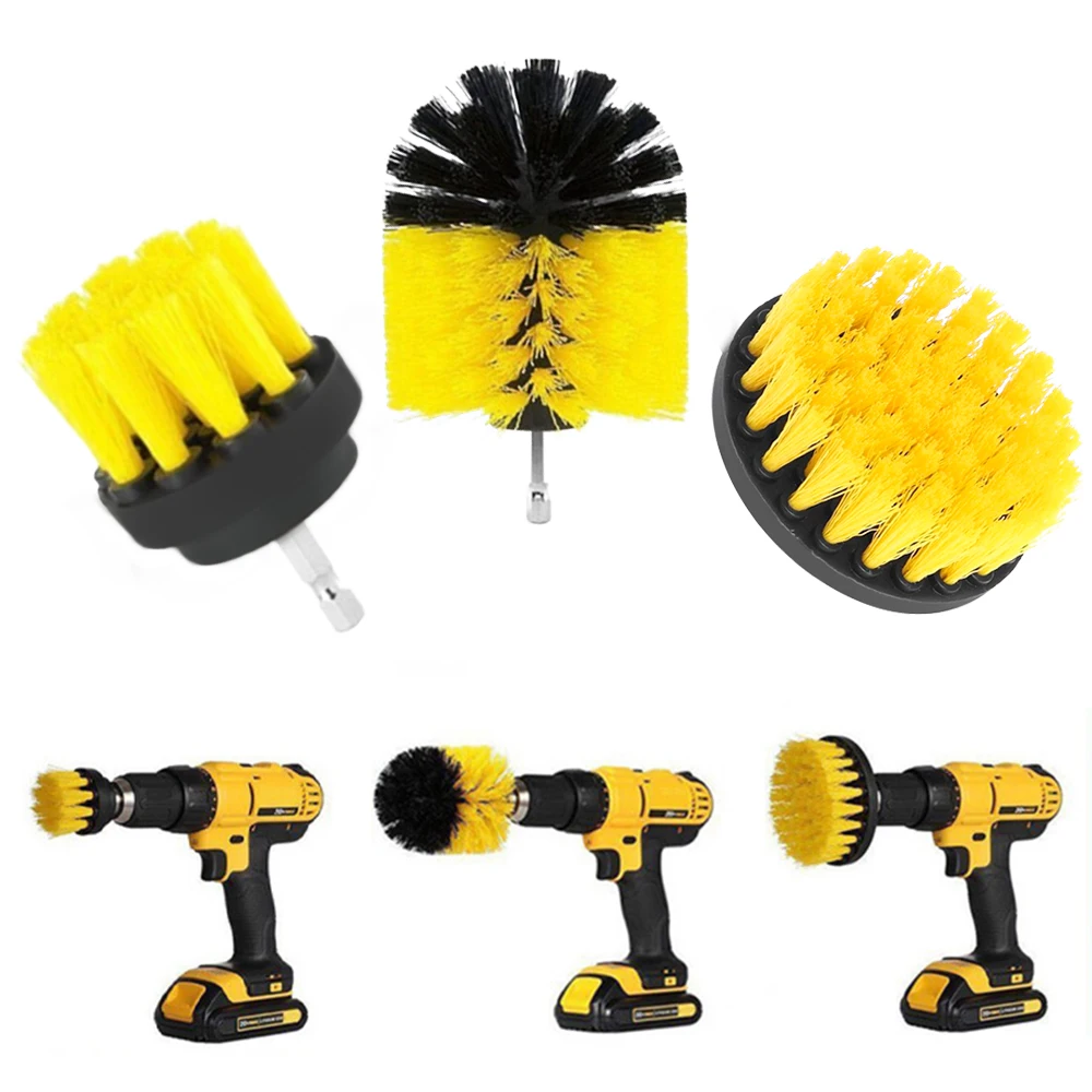 3PCS/Set Electric Scrubber Brush Drill Brush Kit Plastic Round