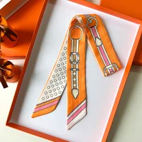 New Women Scarf Skinny Silk Belt Chain Print Bandana Small Handle Bag Ribbons Female Neckerchief Head Scarves & Wraps 3