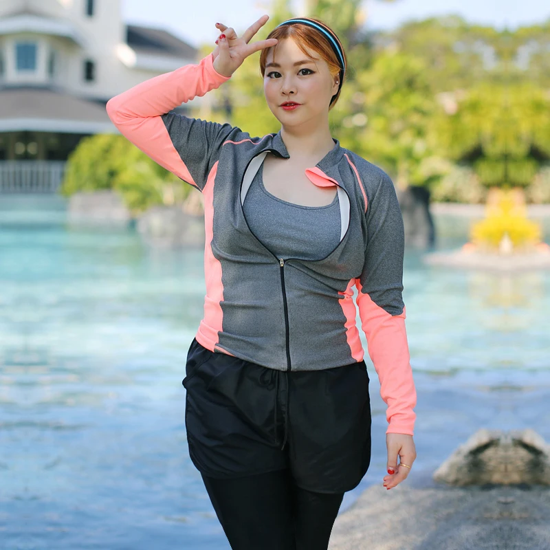 

Women Oversize Long Sleeve Swimsuit Fat Girl Split Diving Suits Bathing Large Size Swimwear Five Piece Sets Hot Spring Vacation