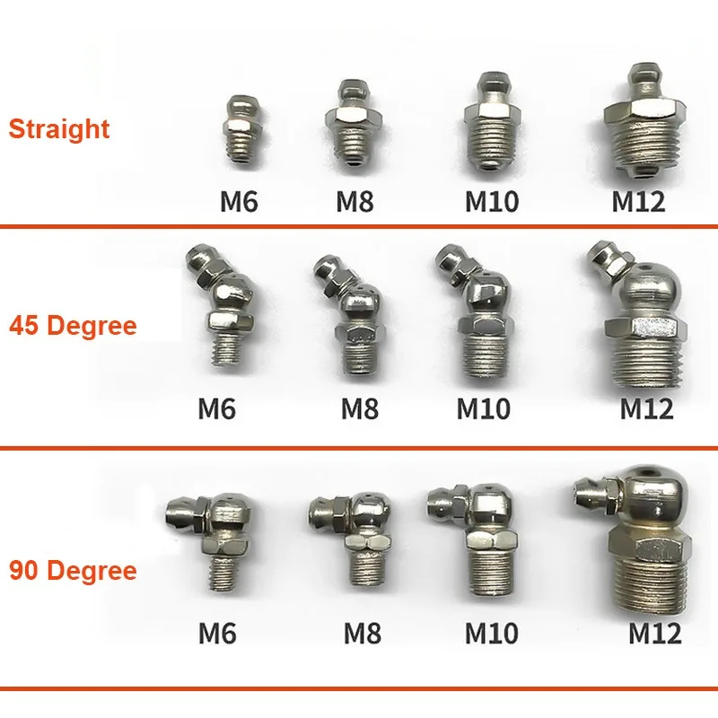110Pc SAE Grease Fittings Kit M6 M8 1/4" 1/8" Straight 45 90 Degree Metric Fittings Nipples kit Galvanized Steel Grease Zerk Kit car accessories auto fasteners auto accessories