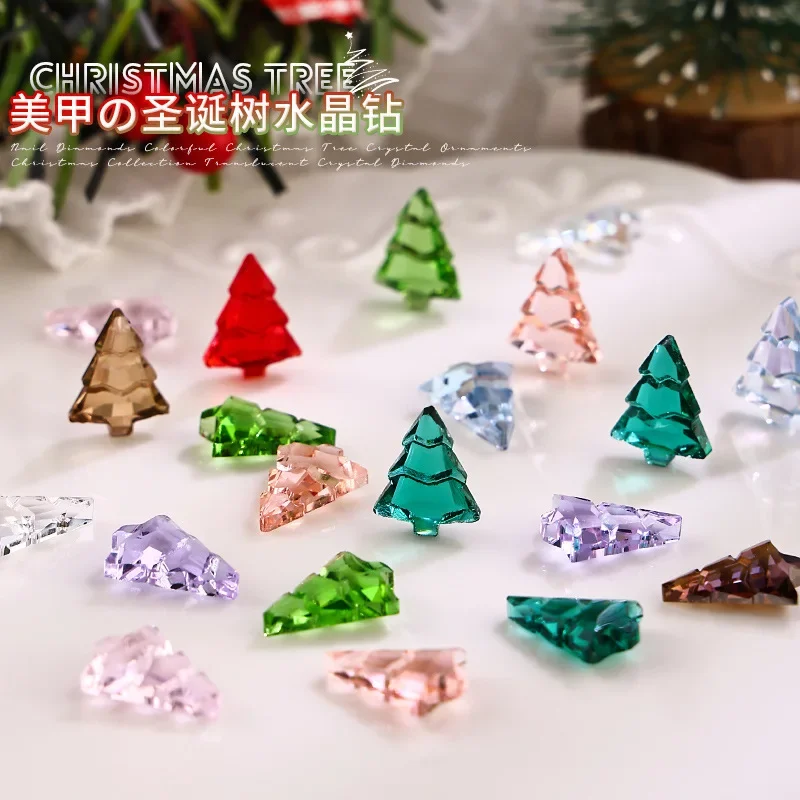 

10pcs 3D Christmas Tree Charms Nail Decoration Flatback Crystal Rhinestone For Nails Luxury Jewel Nail Art Accessories Wholesale