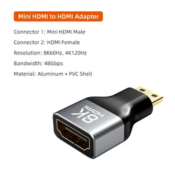 CABLETIME 8K 60Hz Mini/Micro HDMI to HDMI Adapter (8K Mini)