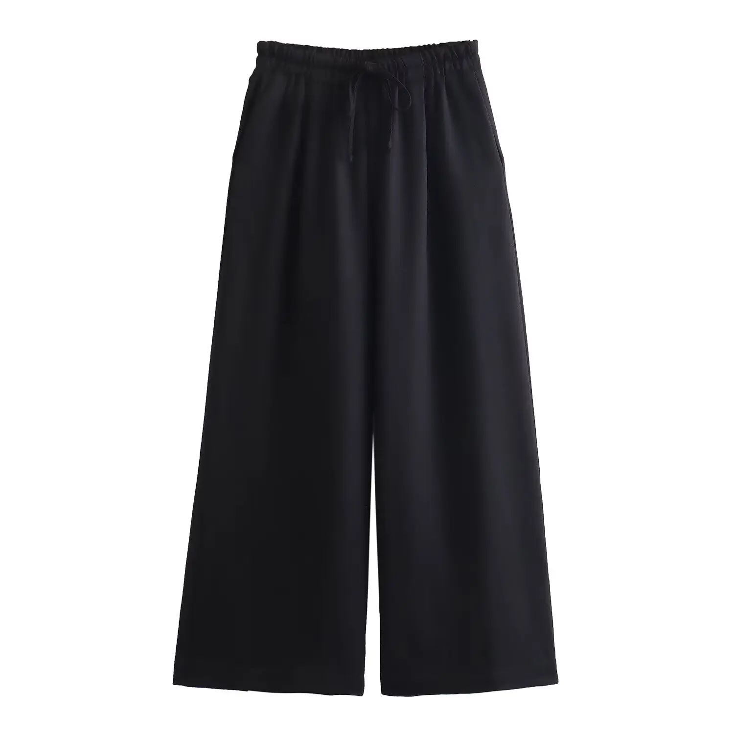 thumbnail image 1 of HH TRAF Pantalones largos sueltos para mujer, moda para mujer, pantalones casuales elegantes de color sólido con cordón, bolsillos laterales, pliegues, decoración, pantalones ajustados de pierna ancha, 1 of 5