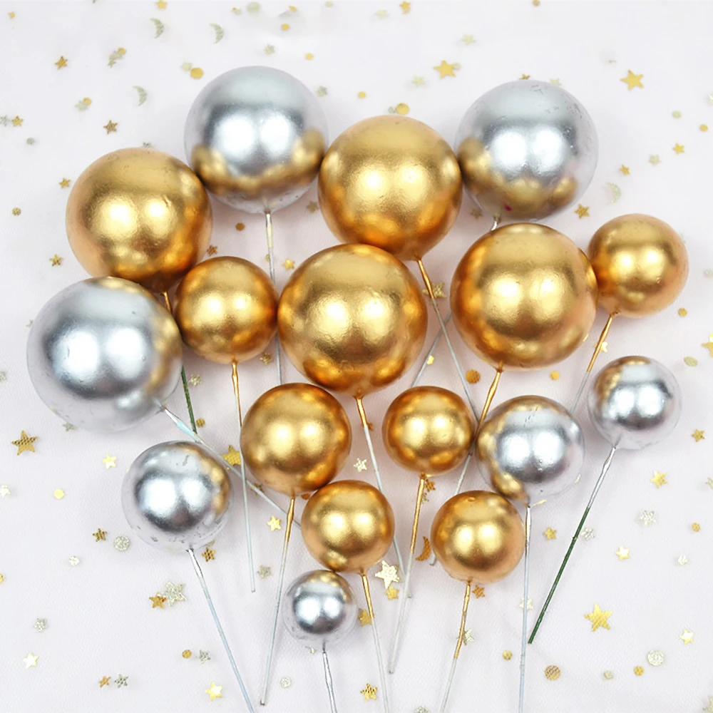 20pcsMetalBallCakeToppersBirthdayPartyCupcakeTopperSilver
