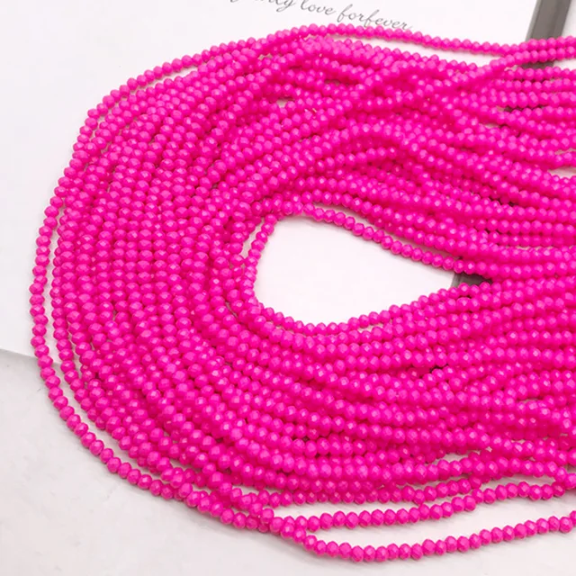 1 2 3 4mm Rose Red Dyeing Rondelle Crystal Glass Beads Flat Faceted Loose Spacer Glass Beads for Jewelry Making Jewelry DIY 25