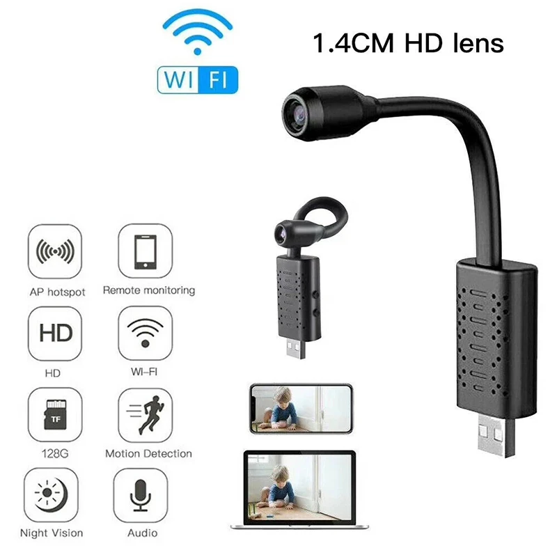 

Новая мини-камера с ночным видением и Wi-Fi, мини-камера IP, USB, SD-карта, облачное хранилище, умное ИИ-Обнаружение человека, видеонаблюдение