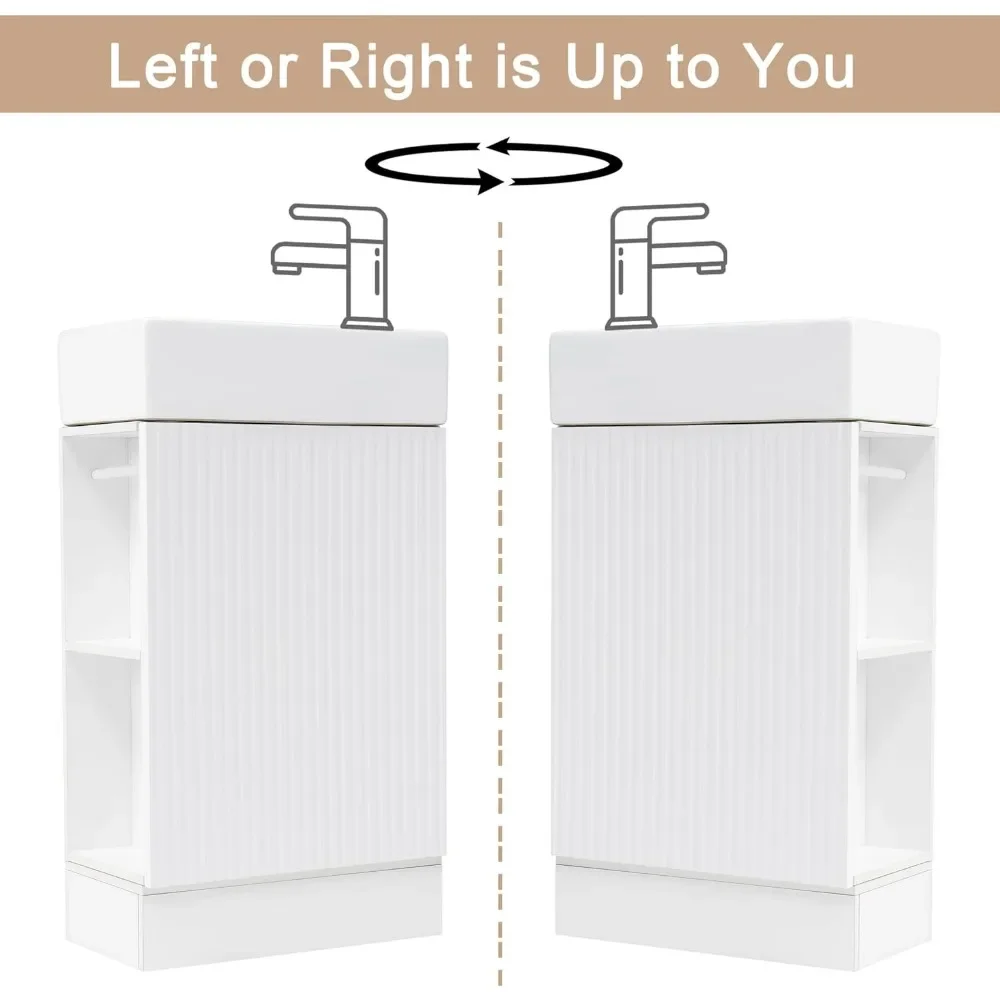 18.6" Small Single Bathroom Vanity with Sink, Freestanding Bathroom Vanity ,Wood Bathroom Cabinet with Ceramic Sink, White 3