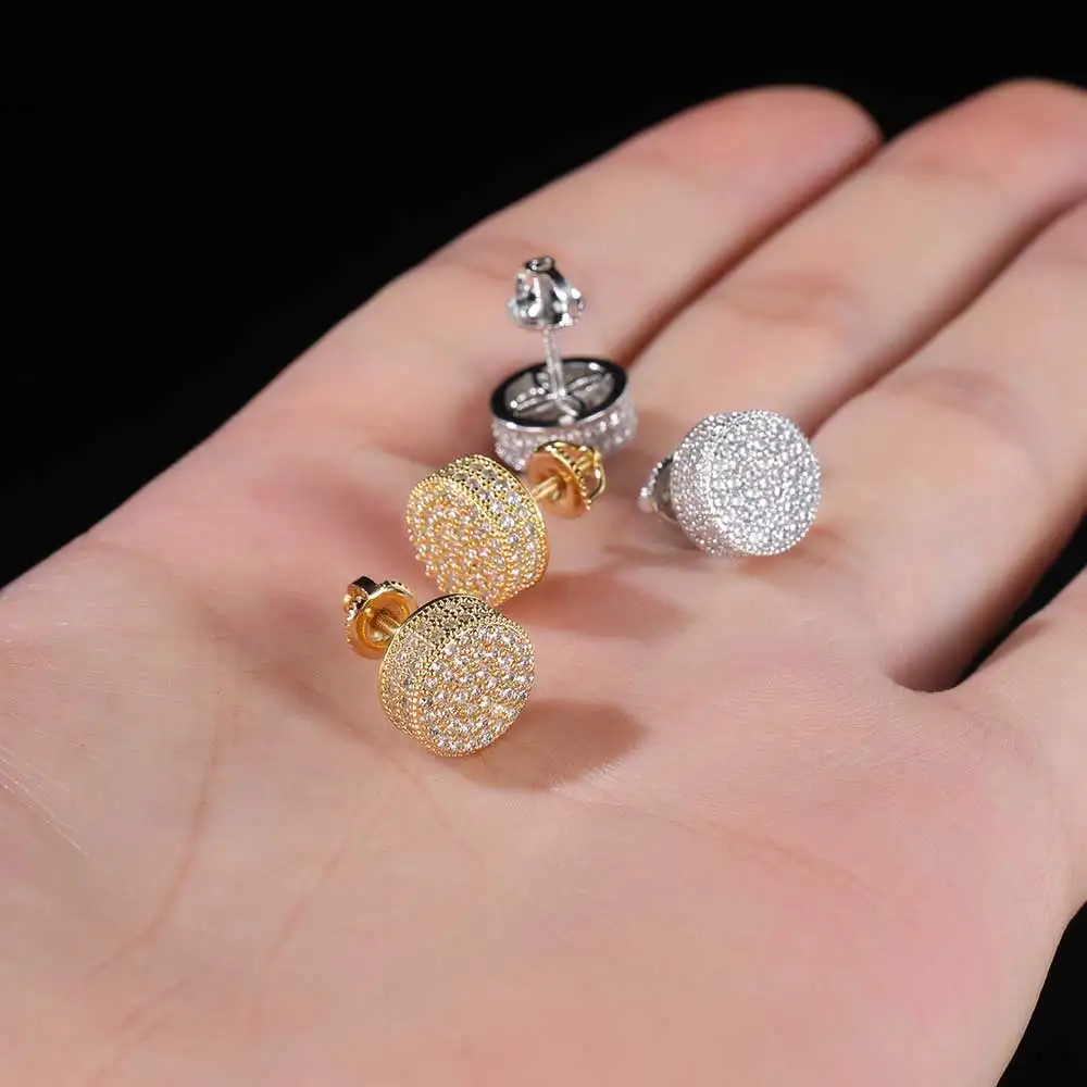 Rock Style Hip-Hop Jewelry Stone Earrings Cubic Zirconia Flat Cylindrical Screw Earrings For Men's And Women's Earrings