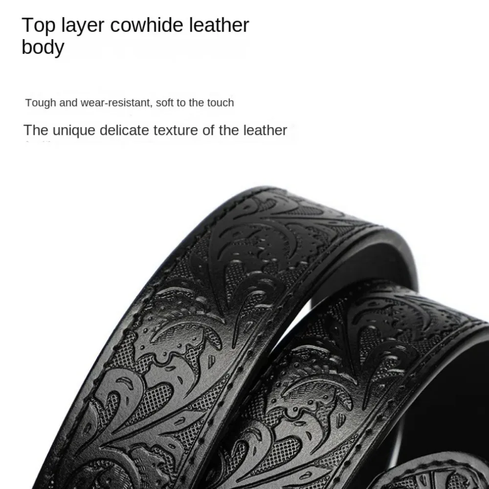 Punk Echtleder Geprägter Rindsledergürtel mit zweilagiger Dornschließe aus Legierung, hochwertiger Gürtel ohne Schnalle, Jeansgürtel für Damen und Herren – Detail 8