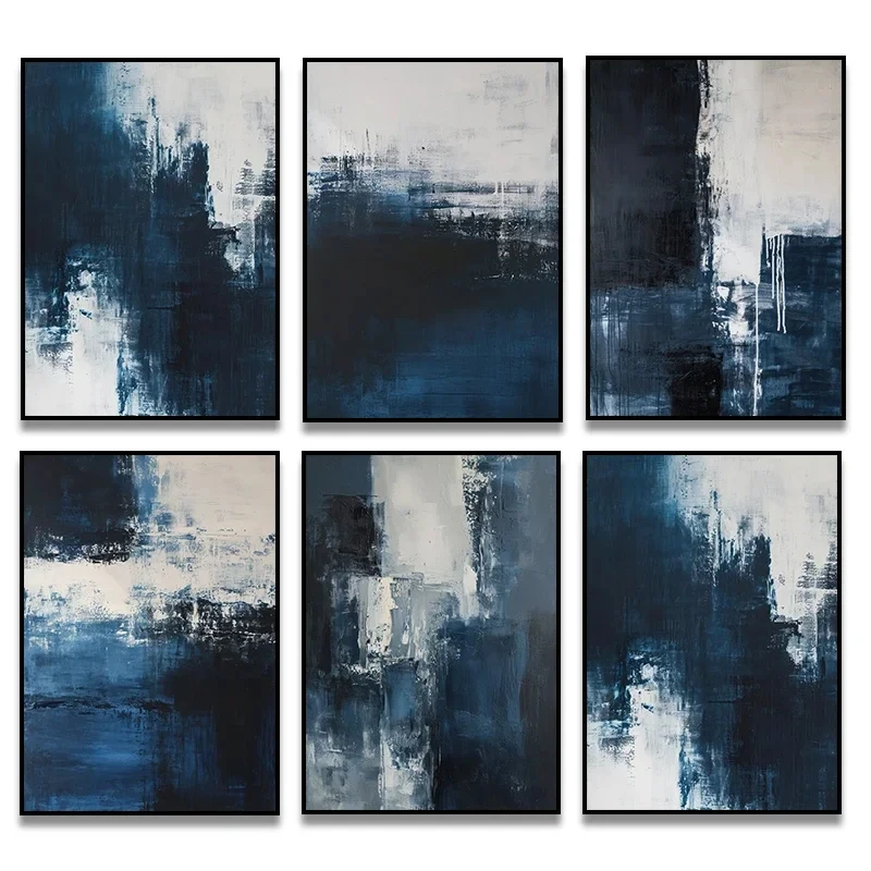 Deep Blue Modern Abstract Poster Stampa su tela Immagini d'arte Casa per soggiorno e camera da letto Decorazione della parete della stanza Pittura senza cornice