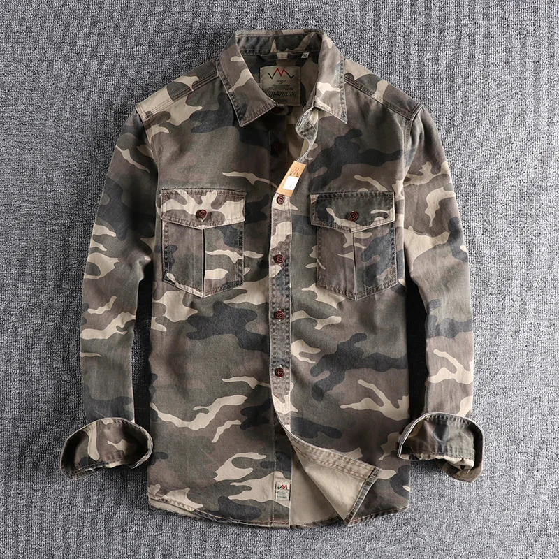 High Quality Men Camouflage Cargo Shirts Durable Outdoor Hiking Sport Lapel Coats Military Style Casual Youth Pocket Camicia