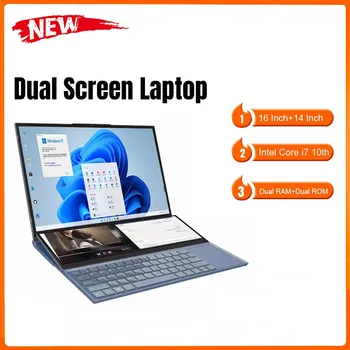 Dual Screen Laptop 16.1 Inch + 14.1 Inch Touch Screen Core i7 10750H Processor Gaming Laptop DDR4 16/32GB SSD Notebook Computer 1