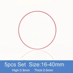 Set of 5 Red Waterproof Gaskets - 0.6mm Thick, 16 - 40mm O - Rings (Diameter 26mm)
