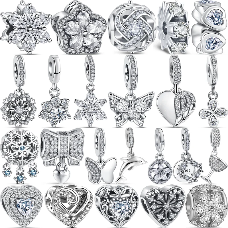 

Блестящие бусины из серебра 925 пробы с бабочкой, снежинкой, бесконечным сердцем, прозрачным цирконием, подходят для оригинального браслета Pandora с подвесками, ювелирные изделия «сделай сам»