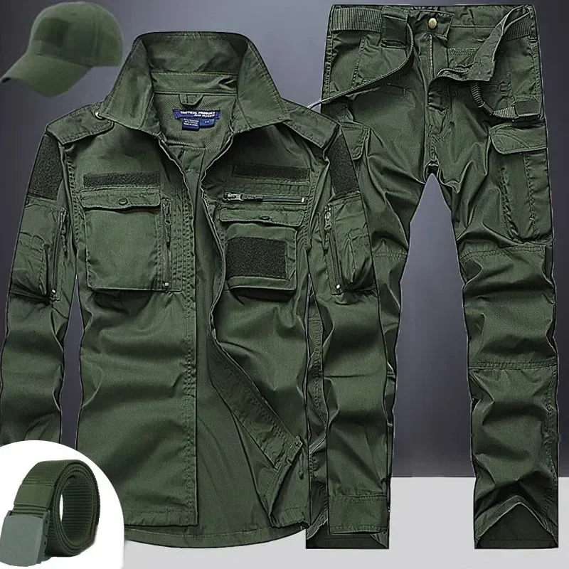 Summer Tactical Sets Mens Outdoor Breathable Multiple Pockets Combat Training  Long Sleeve Shirts Cargo Pants Suits Male 3