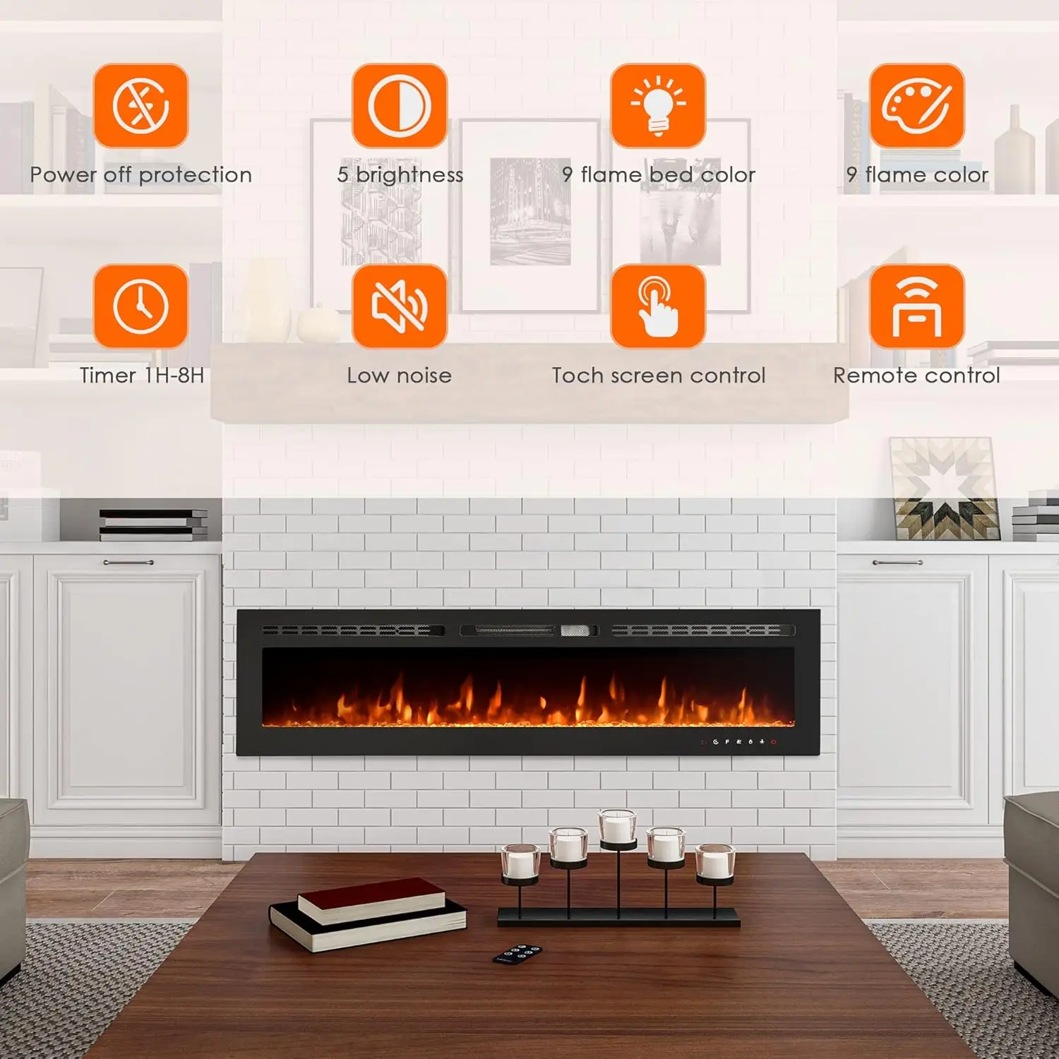 70 inch Electric Fireplace Insert Electric Fireplace Wall Mounted Wall with Remote Control Linear