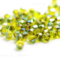 Elegant Black and Silver Bicone Crystal Glass Beads - 100pcs Set (Yellow rose green)
