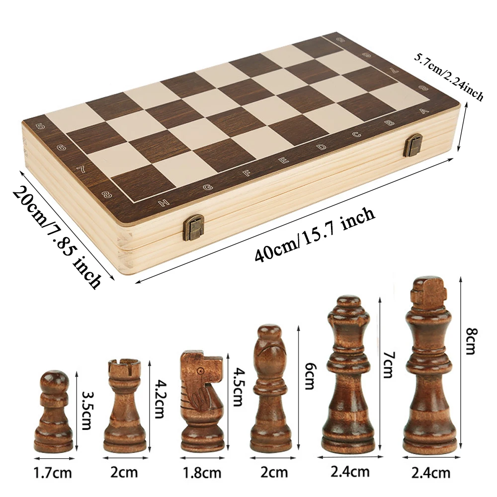 Large Wooden Magnetic Chess Set 2 IN 1 Checkers Foldable Board Game Table Puzzle Kids Toys With Extra Queens Storage Box