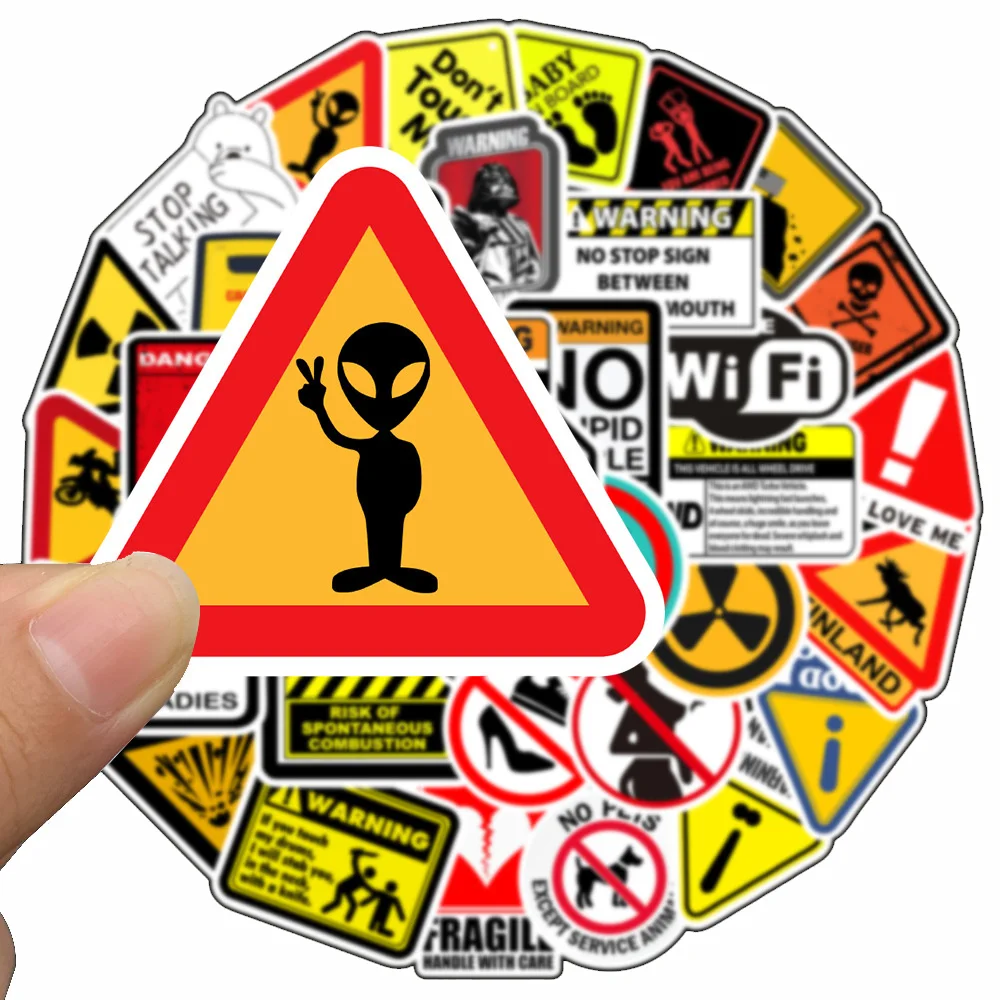 10/30/50PCS Warning Stickers Danger Banning Skateboard Fridge Guitar Laptop Motorcycle Travel Classic Toy Cool Decals Sticker 5